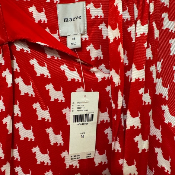 Maeve Dresses & Skirts - Maeve “The Caroline” Red Dress with White Dog Pattern from Anthropologie
